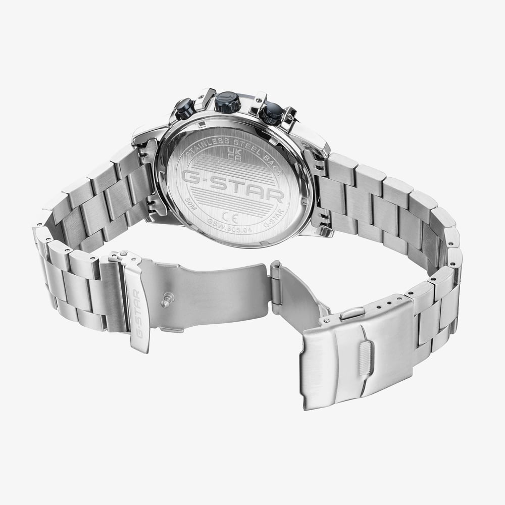 G Star Mens Bend3D Blue Dial Silver Bracelet Watch GSW.505.04