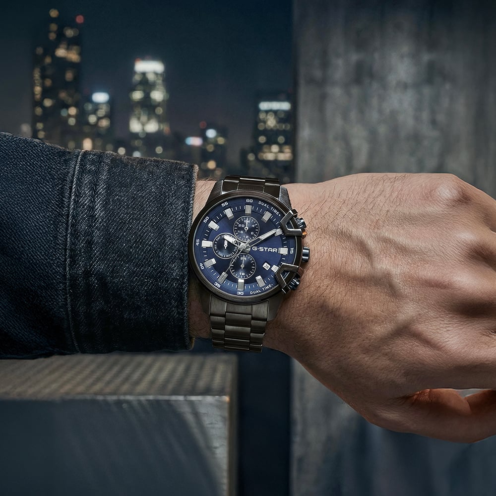 G Star Mens Bend3D Blue Dial Black Bracelet Watch GSW.505.05