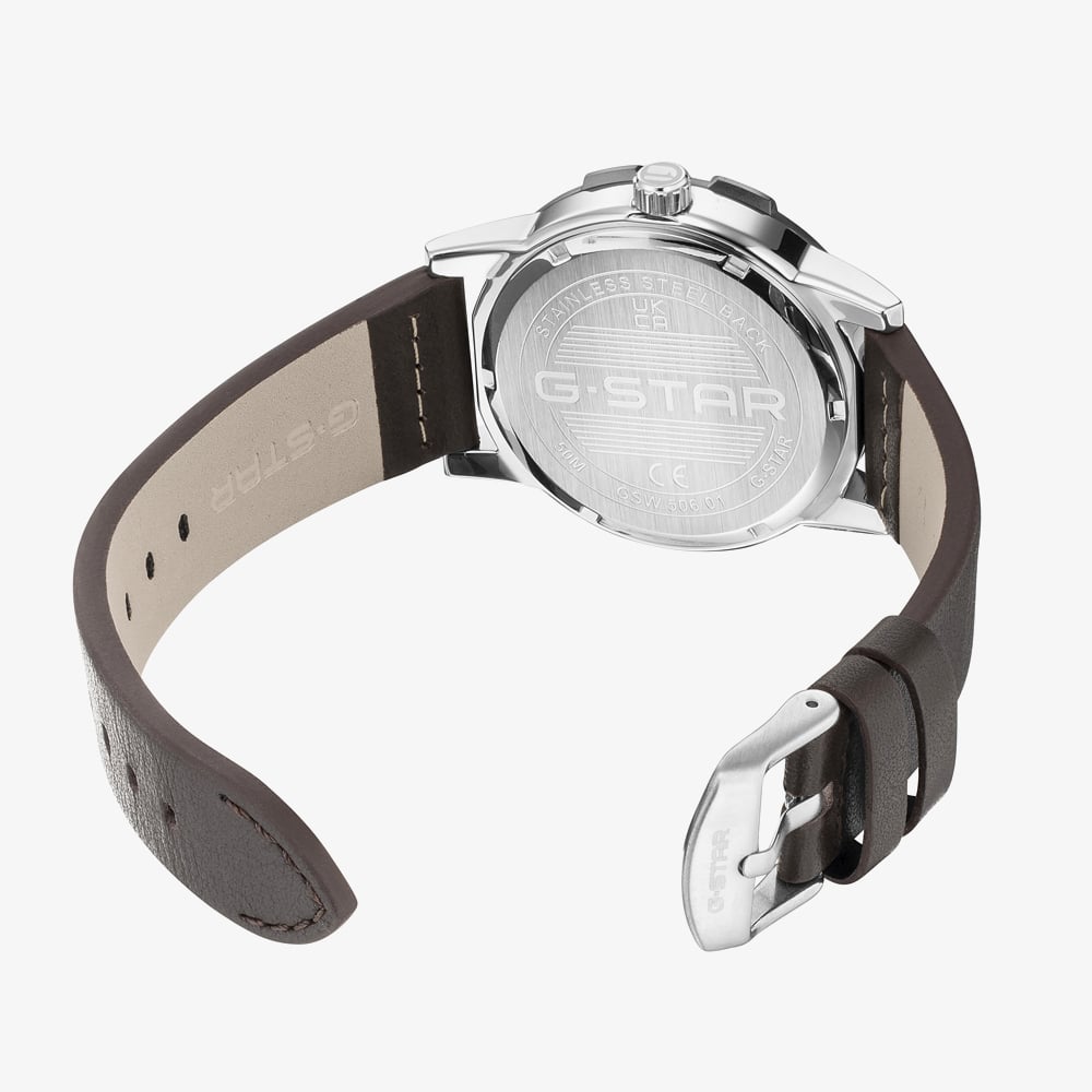 G Star Mens Constructed Black Dial Brown Leather Strap Watch GSW.506.01