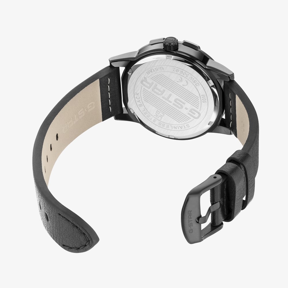 G Star Mens Constructed Black Leather Strap Watch GSW.506.02