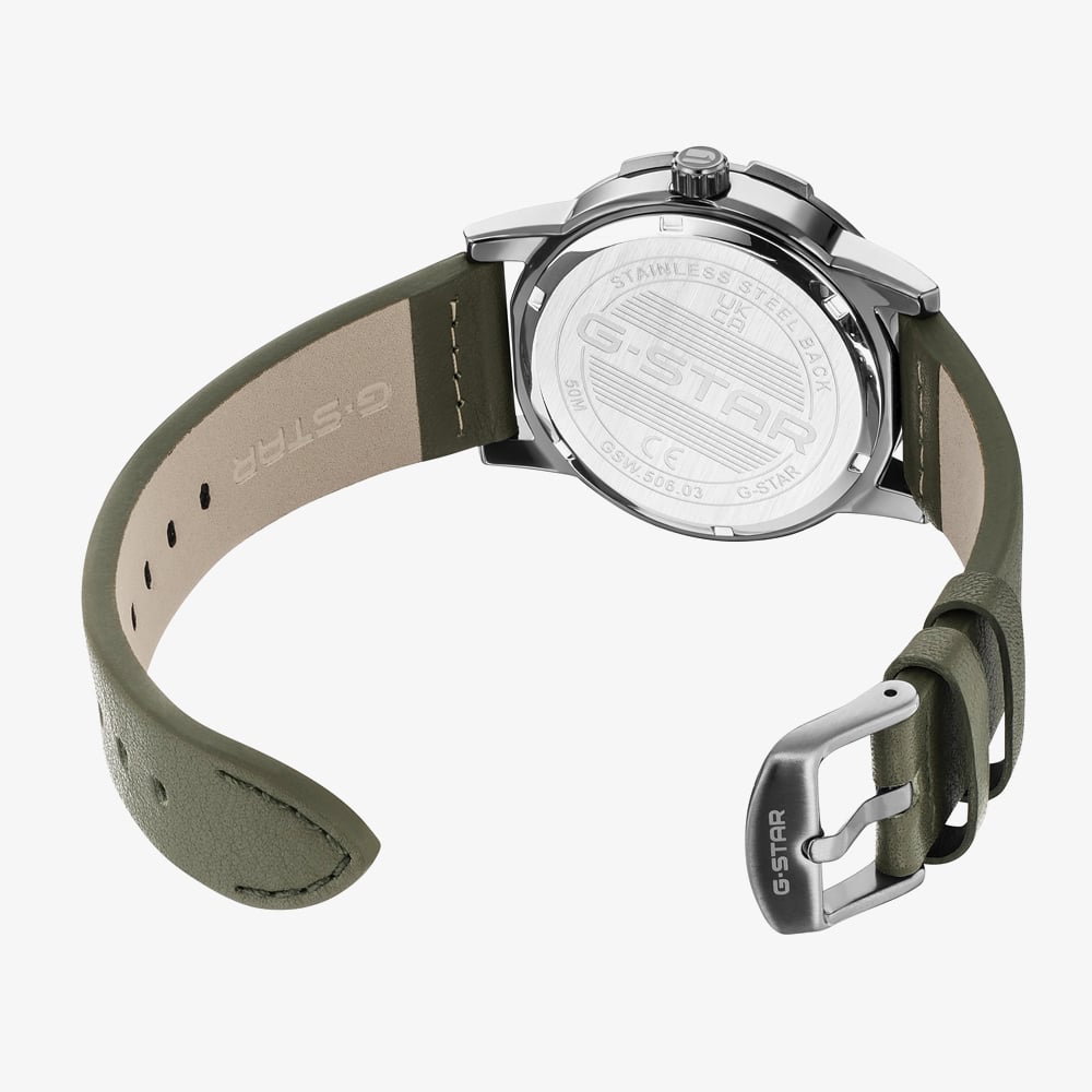 G Star Mens Constructed Black Dial Green Leather Strap Watch GSW.506.03