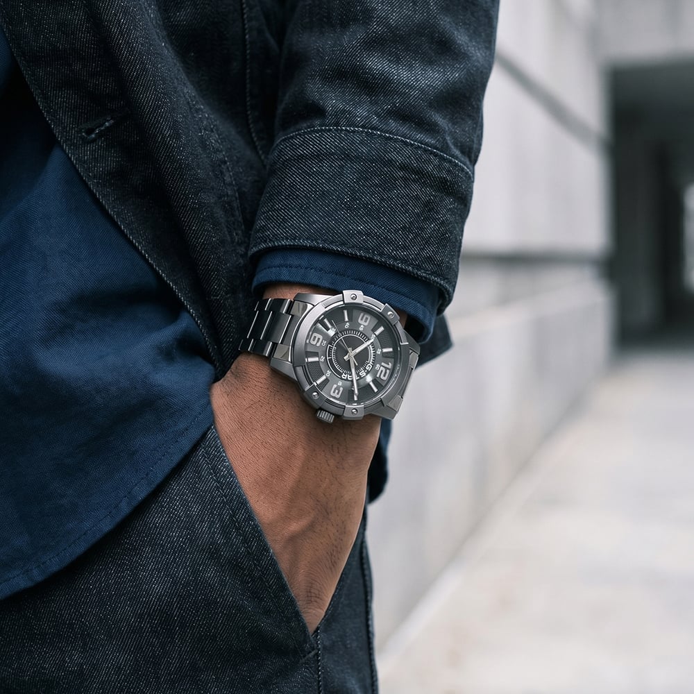 G Star Mens Constructed Black Dial Grey Bracelet Watch GSW.506.07