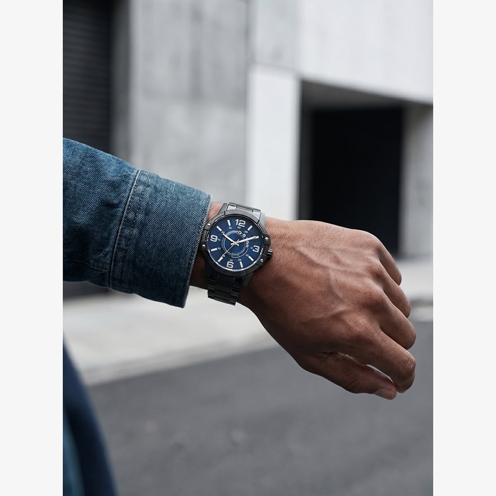 G-STAR Mens Constructed Blue Dial Black Bracelet Watch GSW.506.09