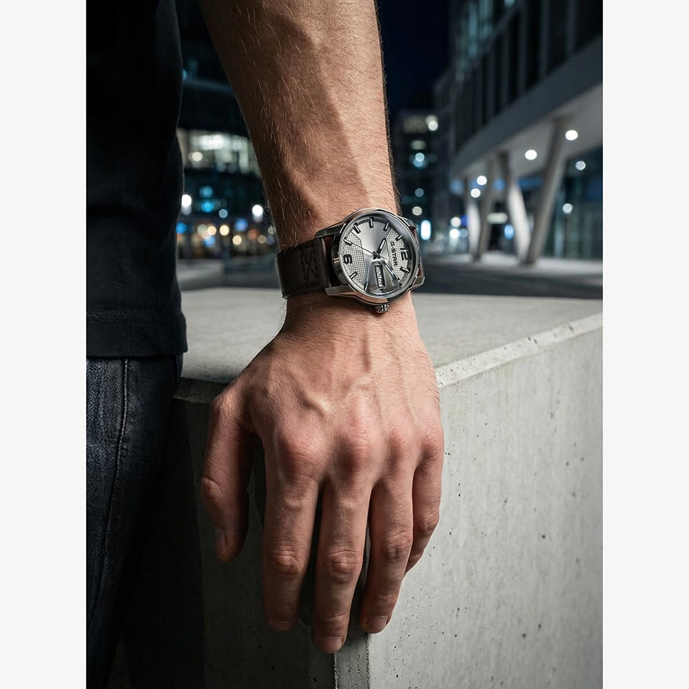 G Star Mens Selvedge Grey Dial Brown Leather Strap Watch GSW.507.01