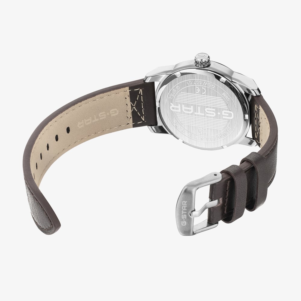 G Star Mens Selvedge Grey Dial Brown Leather Strap Watch GSW.507.01