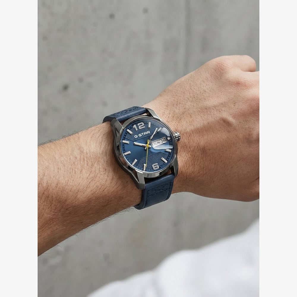 G Star Mens Selvedge Blue Leather Strap Watch GSW.507.03