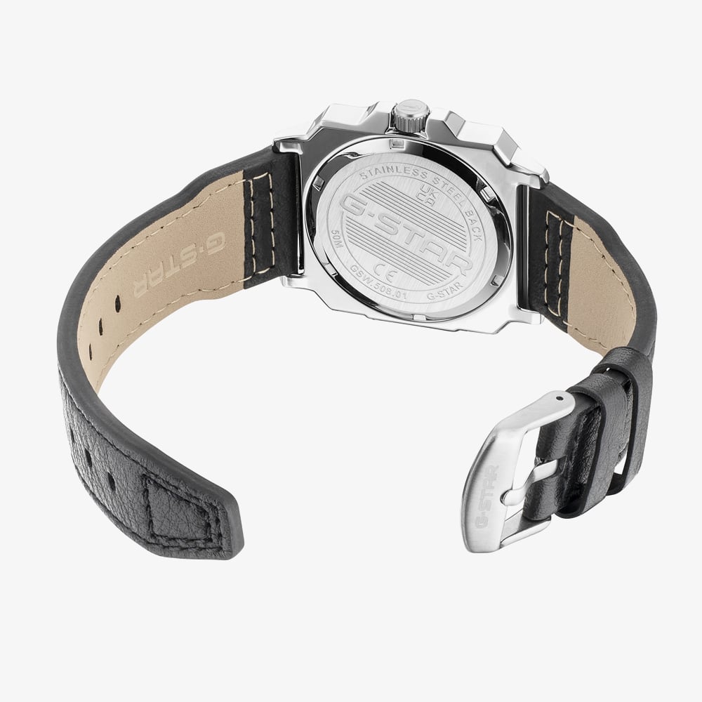 G Star Mens Cube Black Leather Strap Watch GSW.508.01