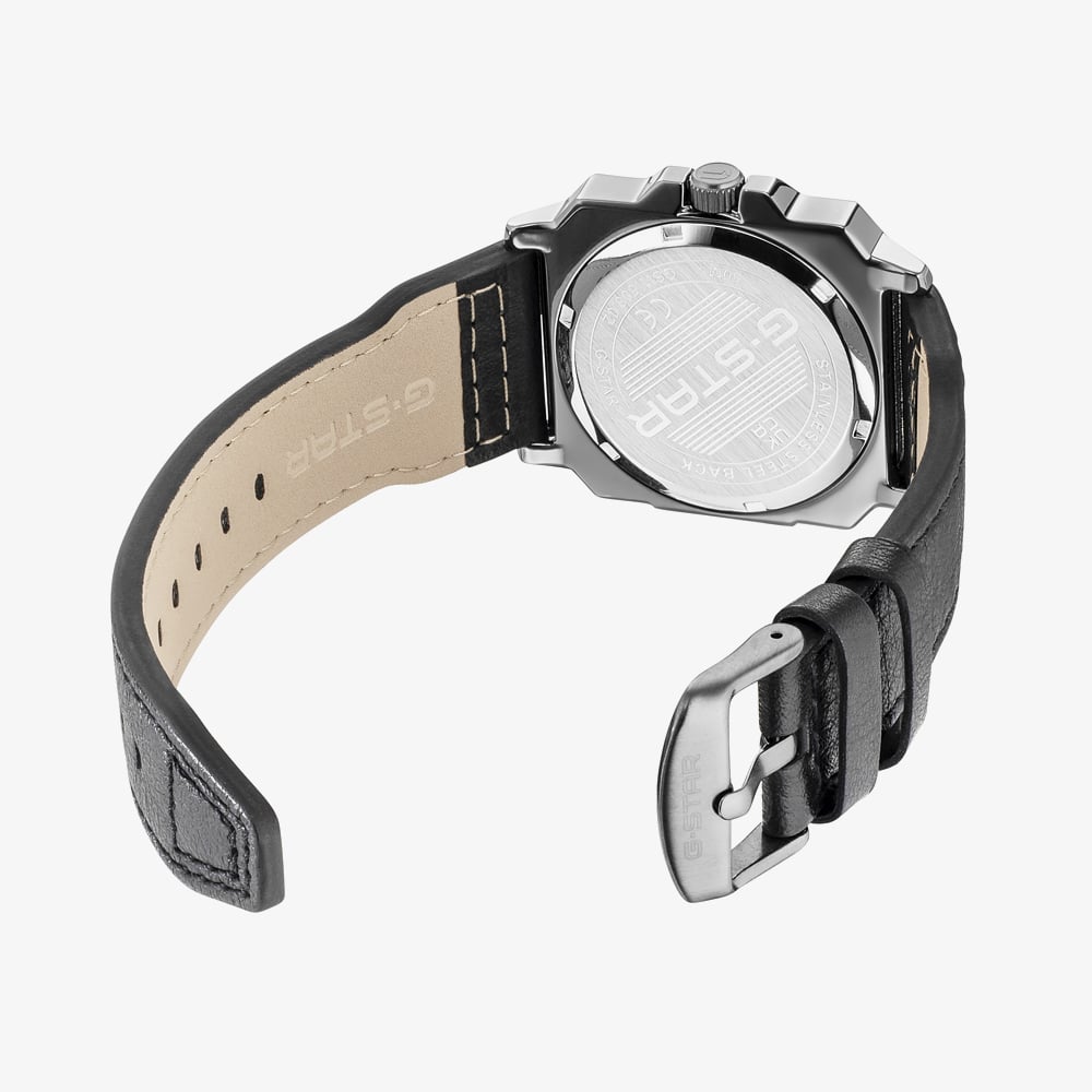 G Star Mens Cube Black Leather Strap Watch GSW.508.02