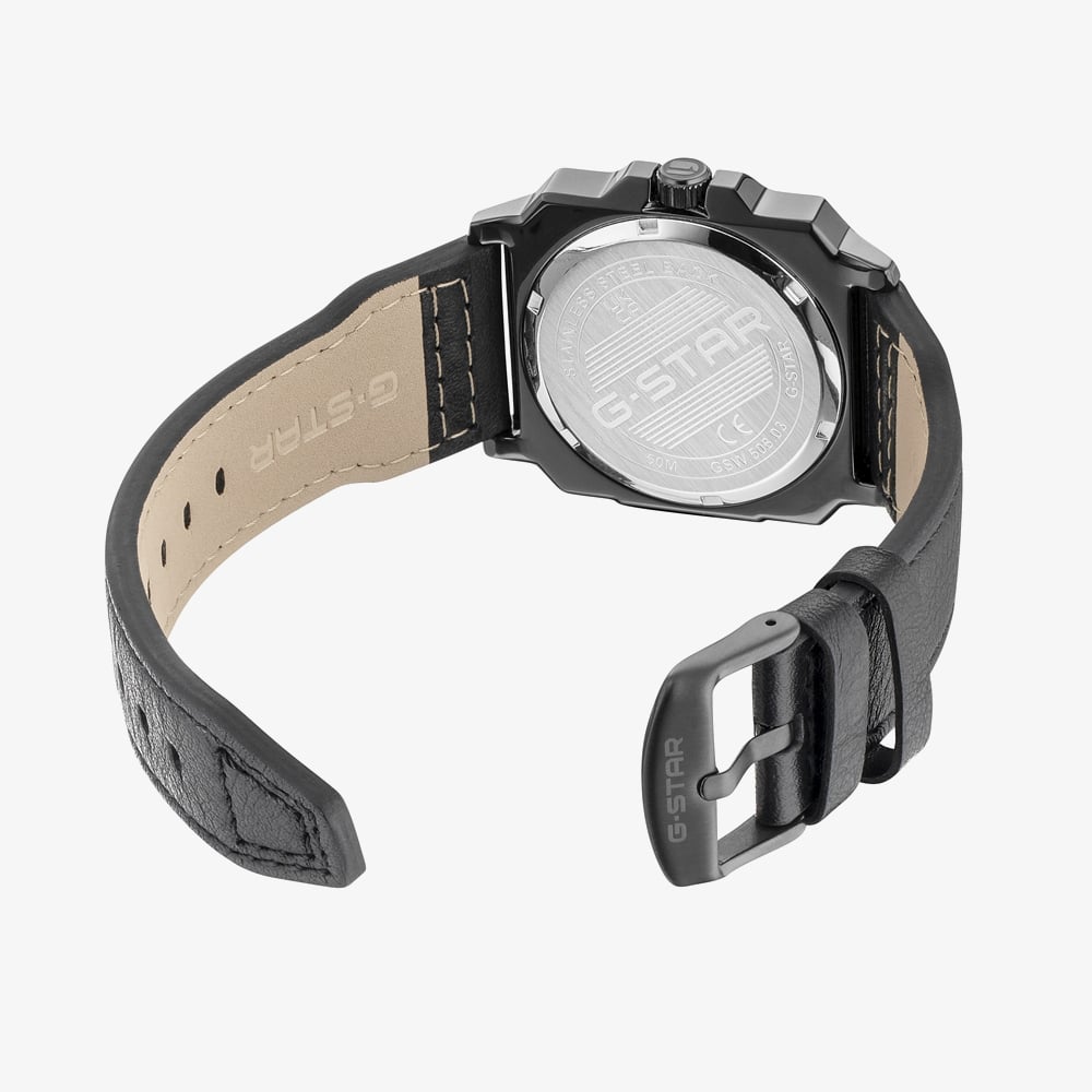 G Star Mens Cube Blue Dial Black Leather Strap Watch GSW.508.03