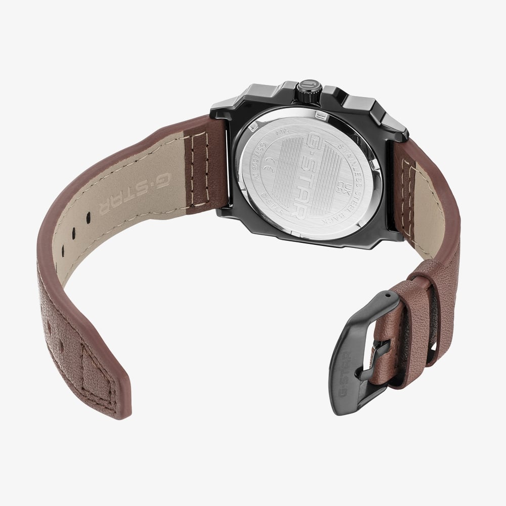 G Star Mens Cube Black Dial Brown Leather Strap Watch GSW.508.04