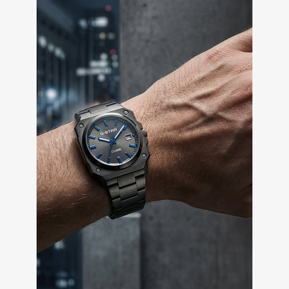 G Star Mens Cube Black Dial Grey Bracelet Watch GSW.508.07