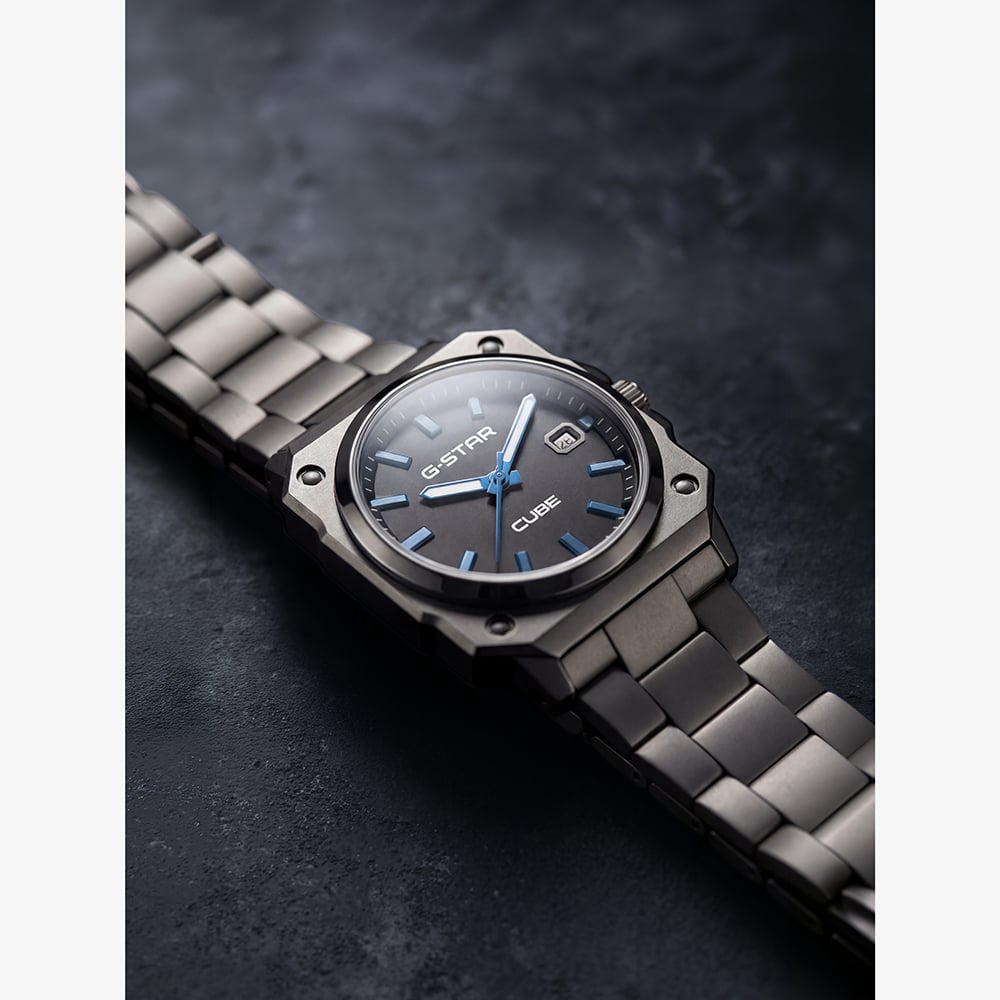 G Star Mens Cube Black Dial Grey Bracelet Watch GSW.508.07