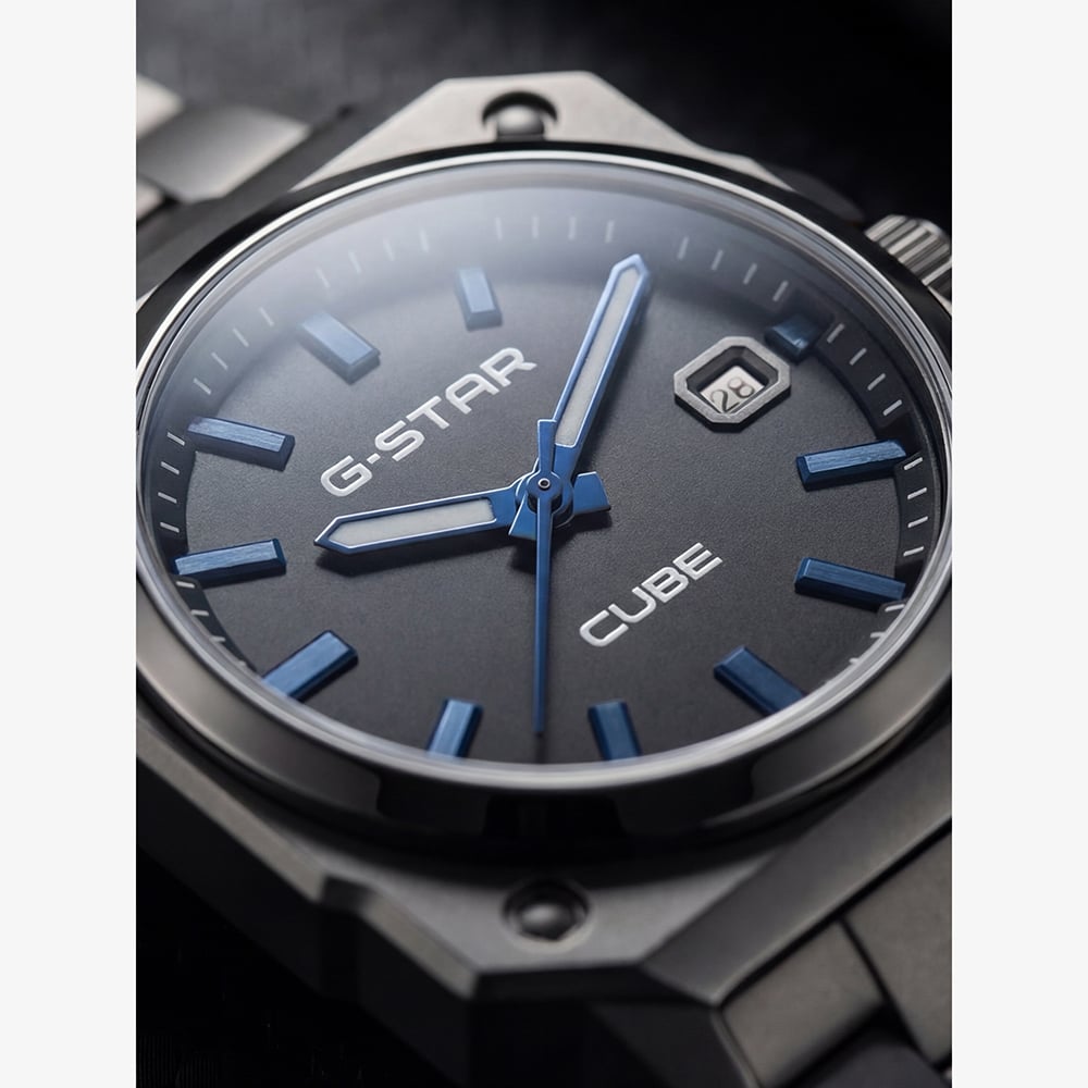 G Star Mens Cube Black Dial Grey Bracelet Watch GSW.508.07