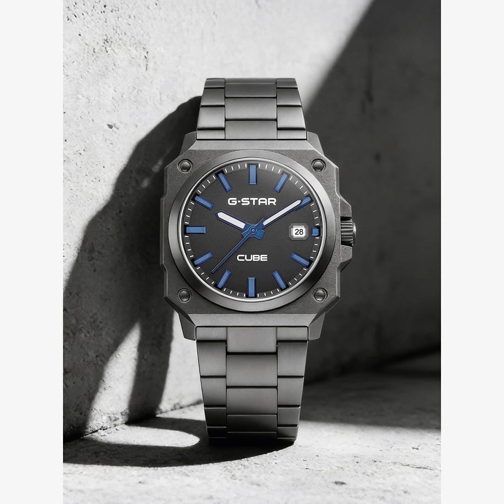 G Star Mens Cube Black Dial Grey Bracelet Watch GSW.508.07