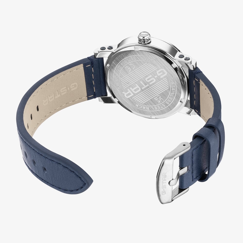 G Star Mens Rovic Blue Leather Strap Watch GSW.509.01