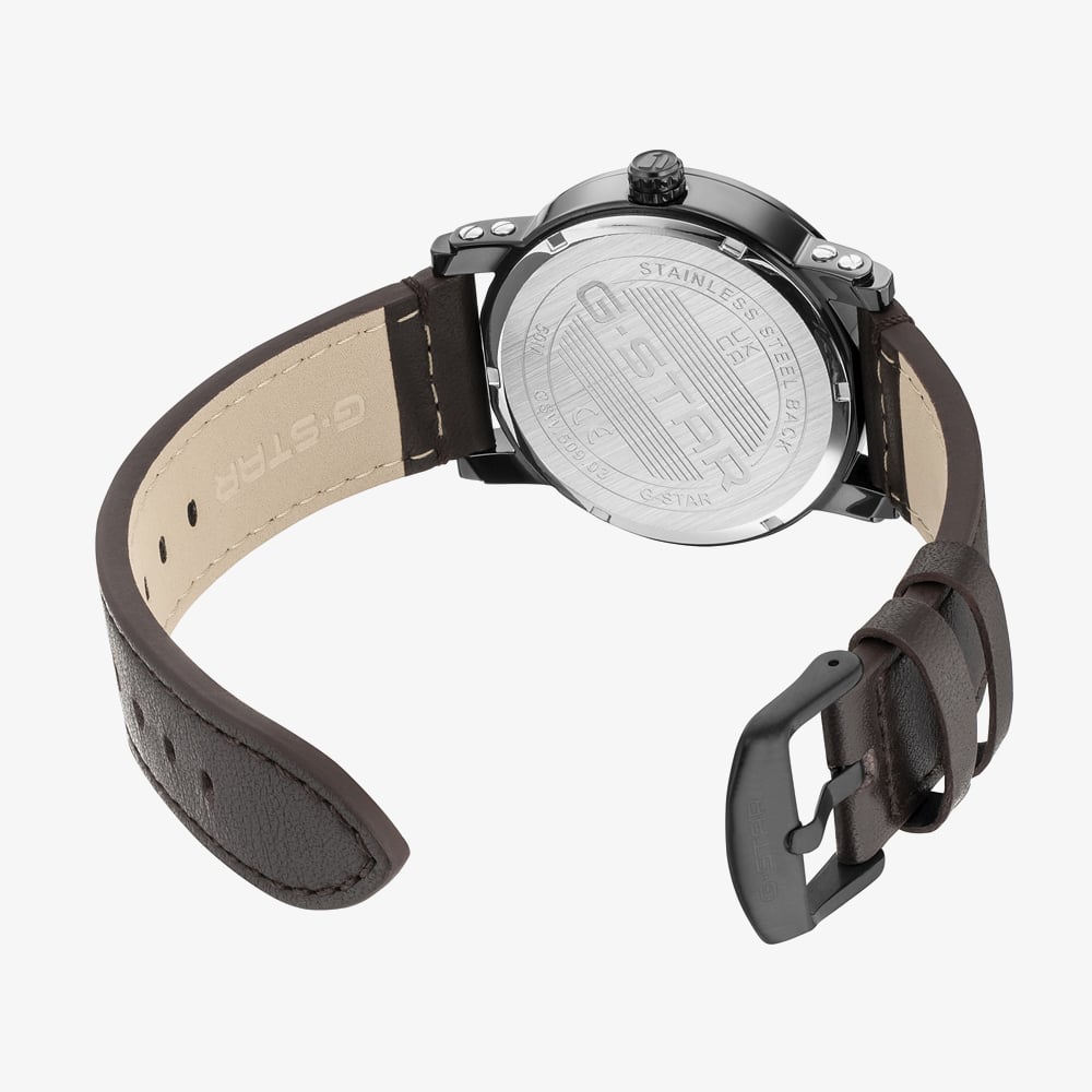 G Star Mens Rovic Black Dial Brown Leather Strap Watch GSW.509.03