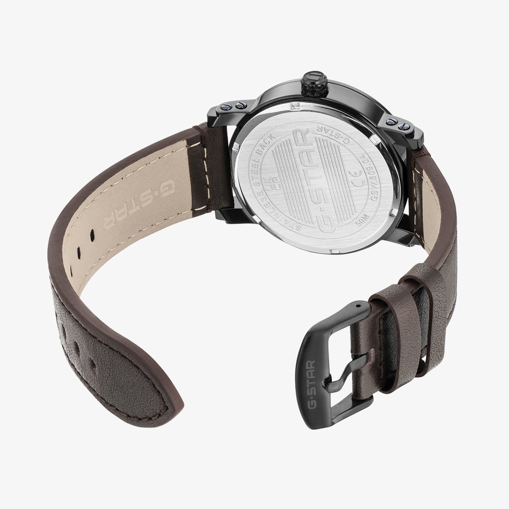 G Star Mens Rovic Blue Dial Brown Leather Strap Watch GSW.509.04