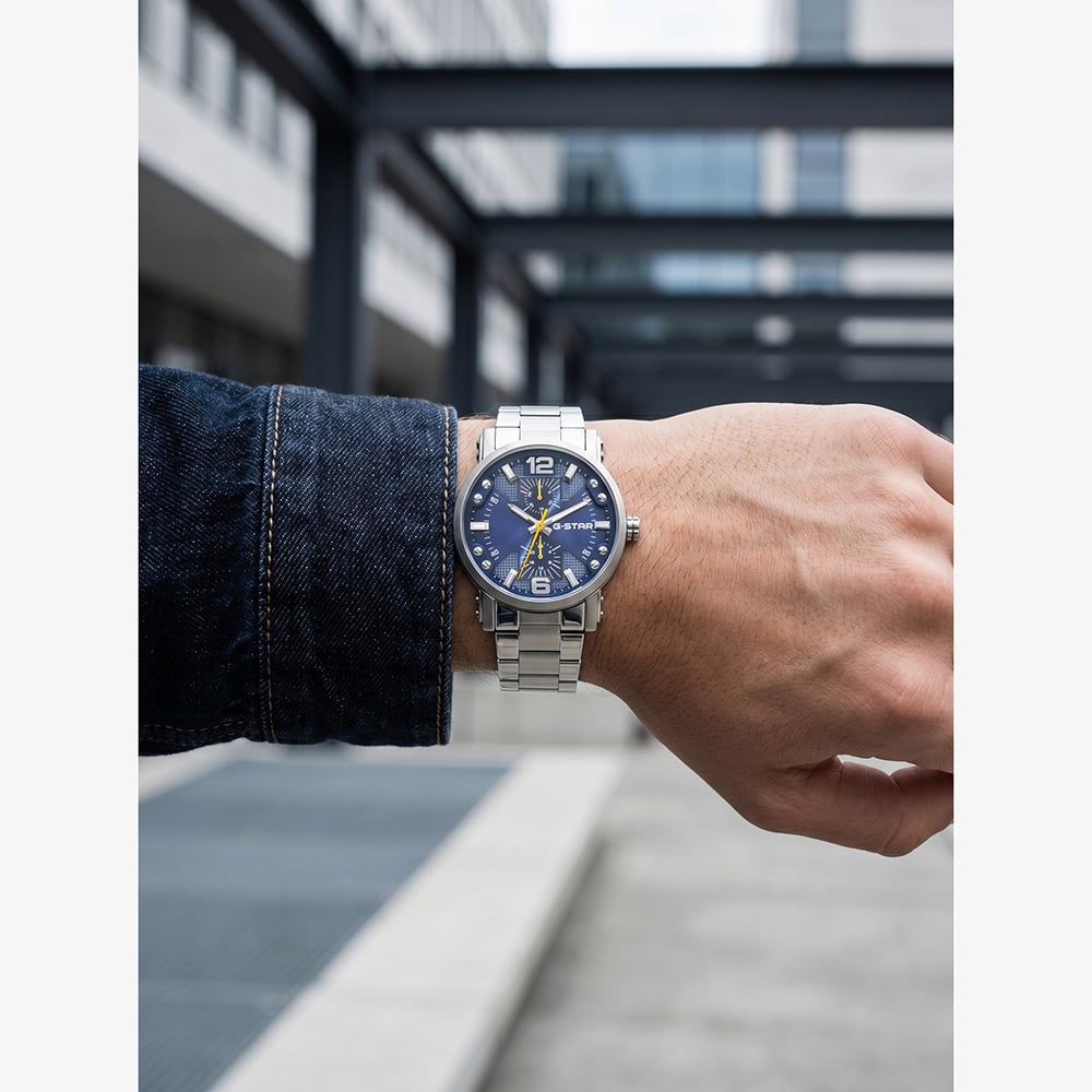 G Star Mens Rovic Blue Dial Silver Bracelet Watch GSW.509.05