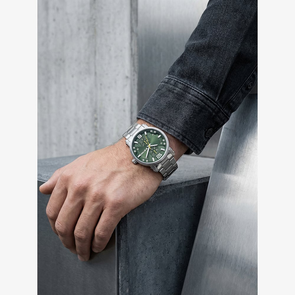 G Star Mens Rovic Green Dial Silver Bracelet Watch GSW.509.06