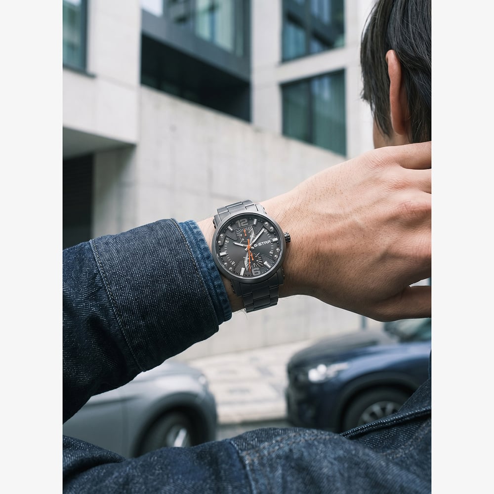 G Star Mens Rovic Black Dial Grey Bracelet Watch GSW.509.07