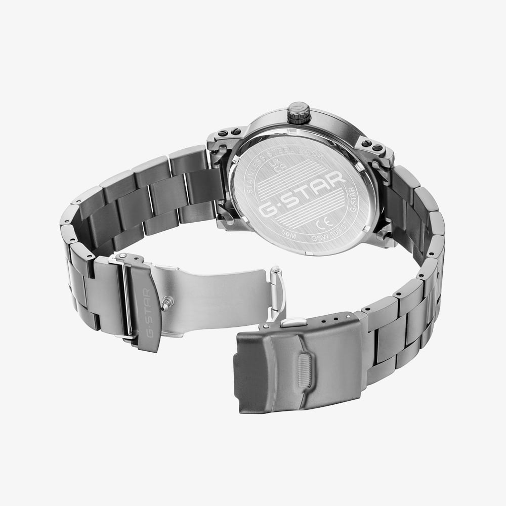 G Star Mens Rovic Black Dial Grey Bracelet Watch GSW.509.07