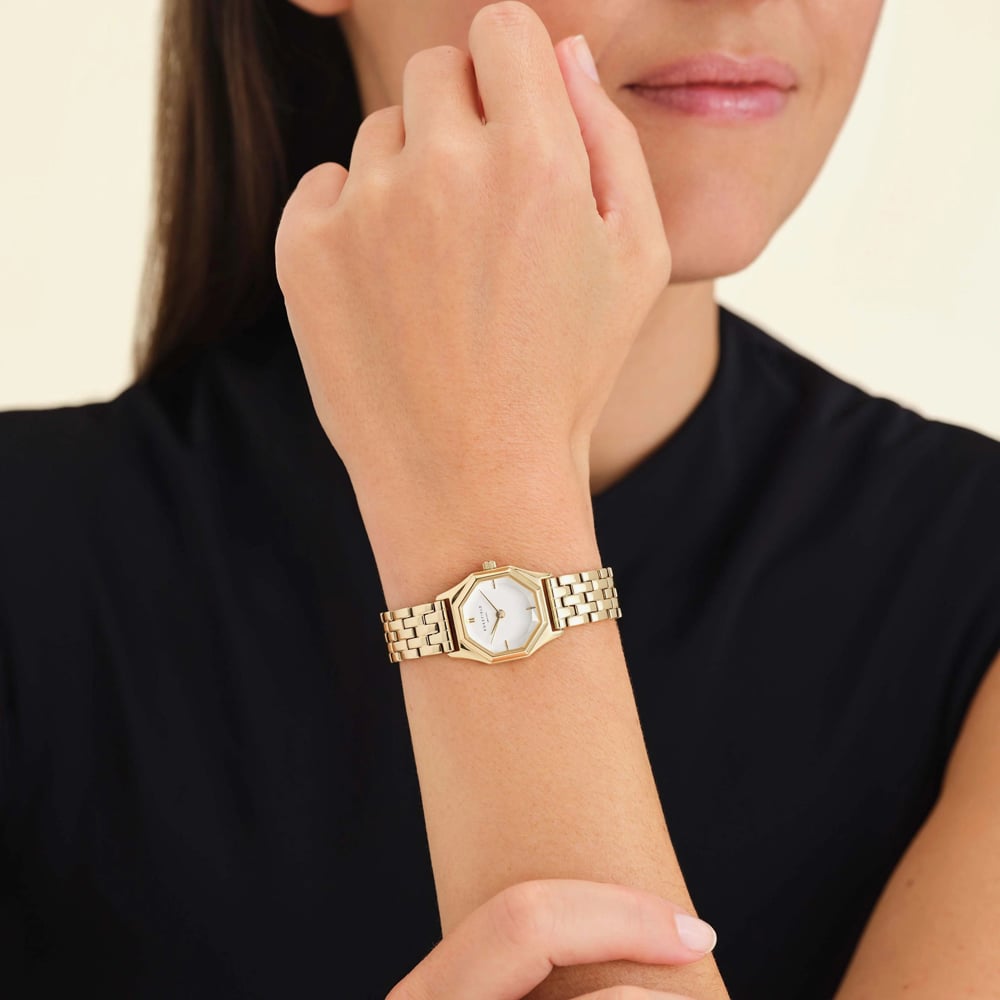 ROSEFIELD Ladies Gemme White Dial Golden Bracelet Watch GWGSG-G02