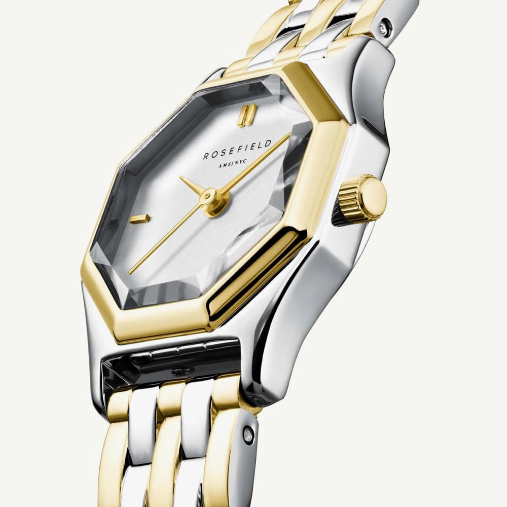 ROSEFIELD Ladies Gemme White Dial Two Tone Bracelet Watch GWGSG-G03