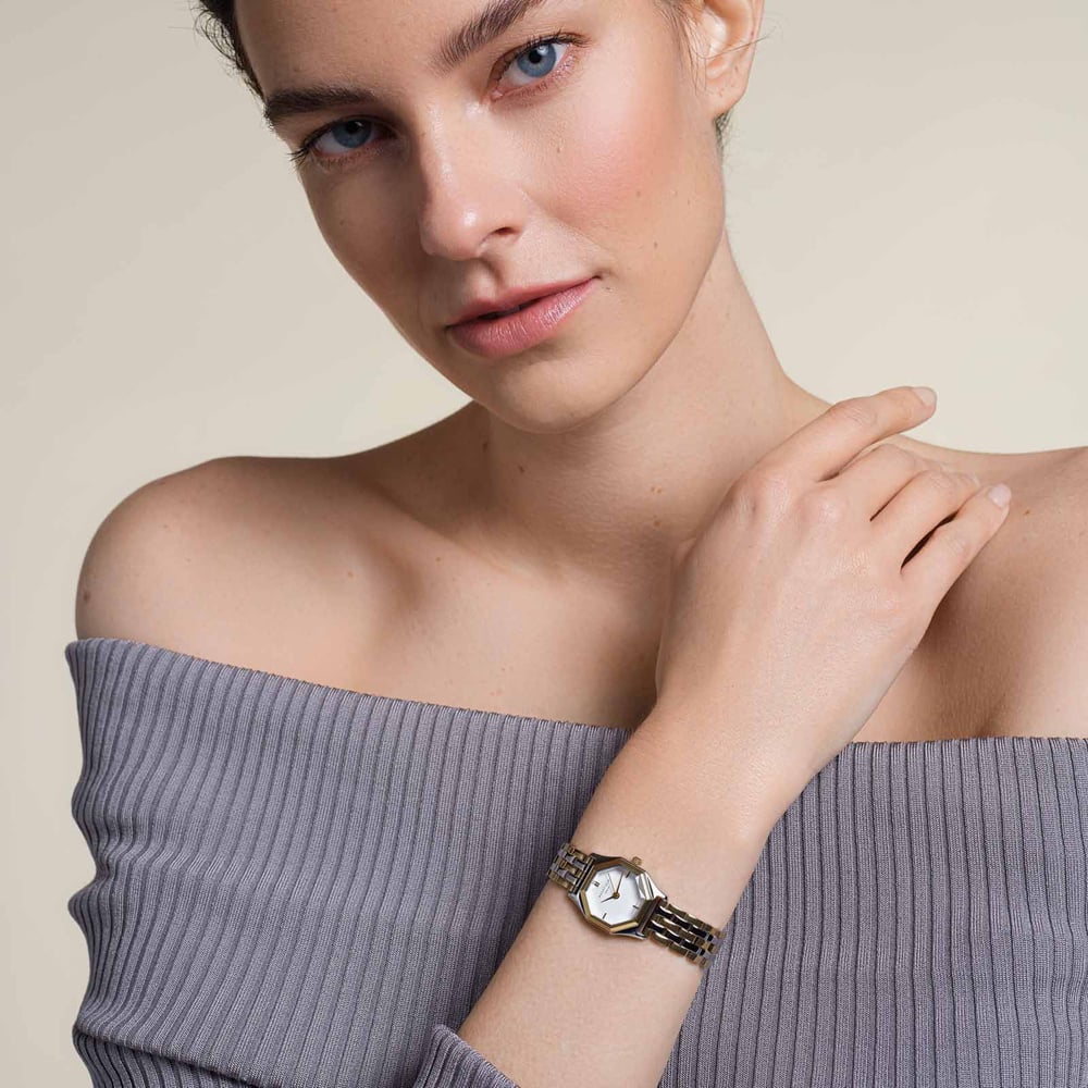 ROSEFIELD Ladies Gemme White Dial Two Tone Bracelet Watch GWGSG-G03