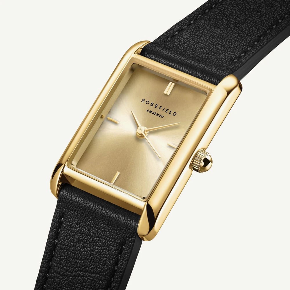 ROSEFIELD Ladies Heirloom Champagne Dial Black Leather Strap Watch HCBLG-H07