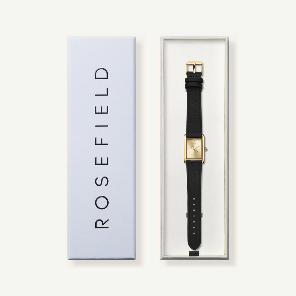 ROSEFIELD Ladies Heirloom Champagne Dial Black Leather Strap Watch HCBLG-H07