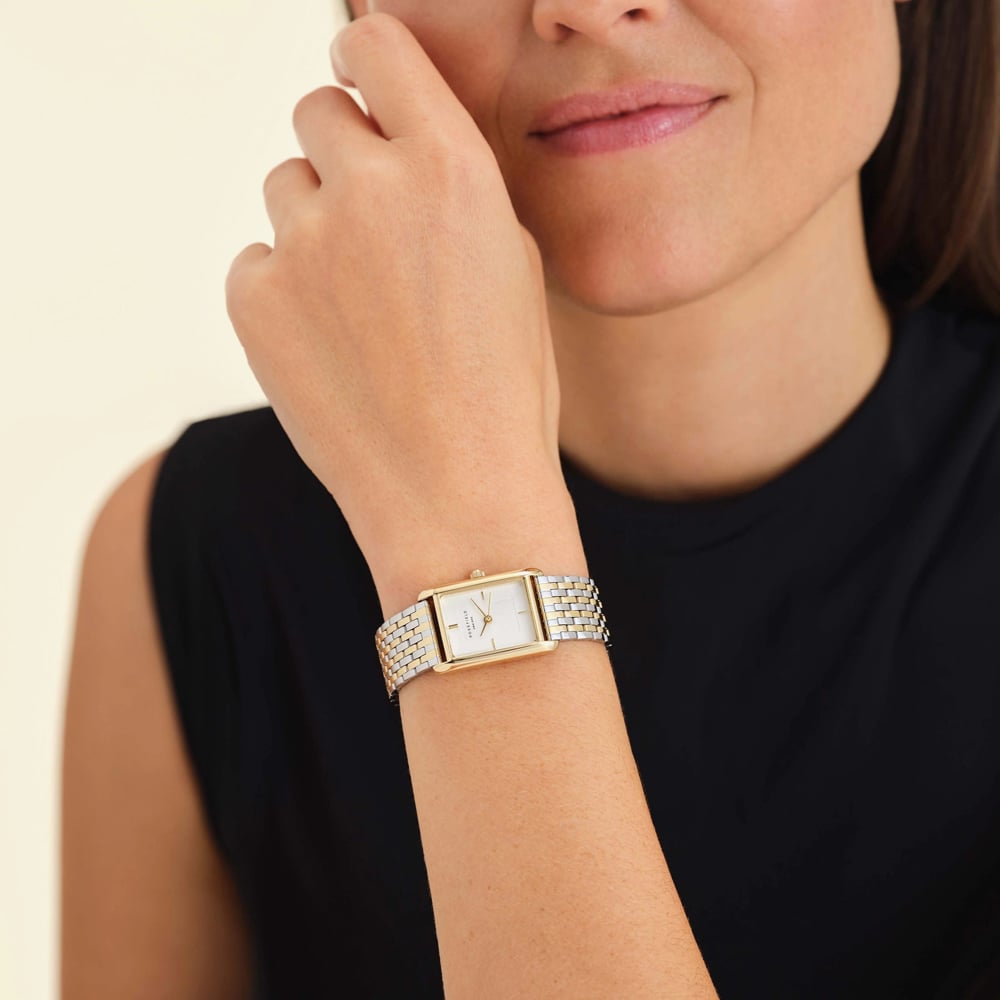 ROSEFIELD Ladies Heirloom White Dial Two Tone Bracelet Watch HWDSG-H03