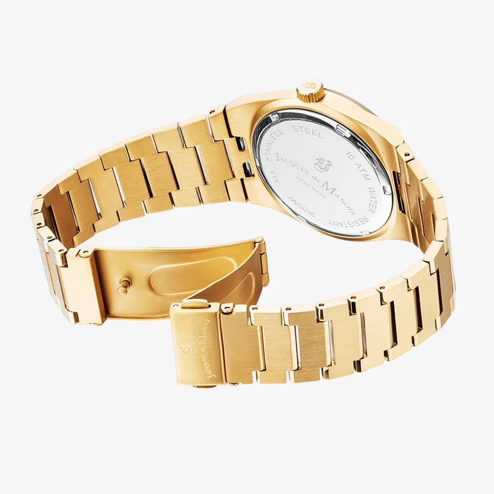 Jacques Du Manoir Mens Horizon Black Dial Gold Tone Stainless Steel Bracelet Watch JWG03504