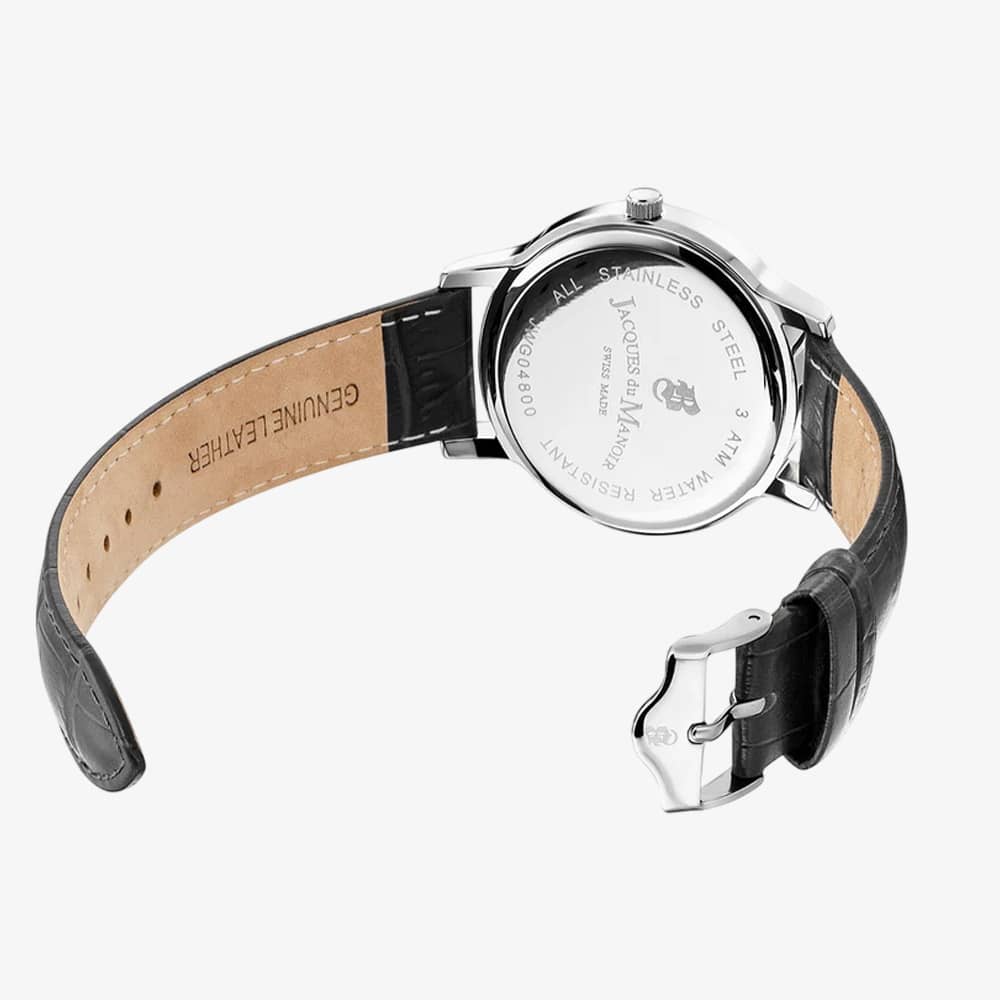 Jacques Du Manoir Mens Genesis White Dial Black Leather Strap Watch JWG04801