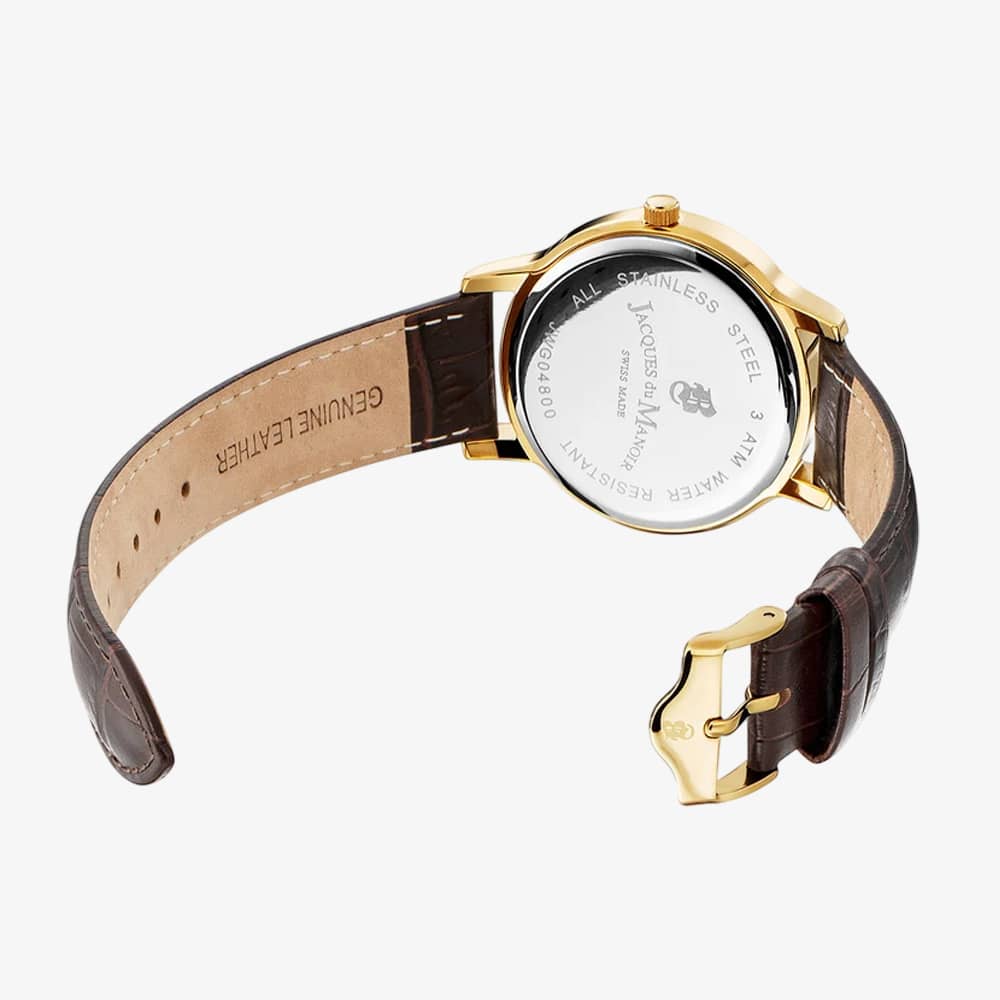 Jacques Du Manoir Mens Genesis Gold Dial Brown Leather Strap Watch JWG04804