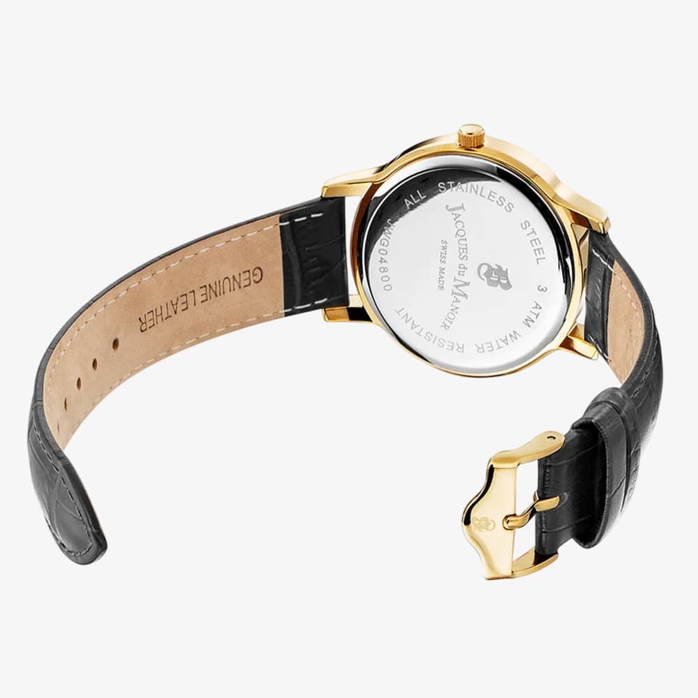 Jacques Du Manoir Mens Genesis White Dial Black Leather Strap Watch JWG04805