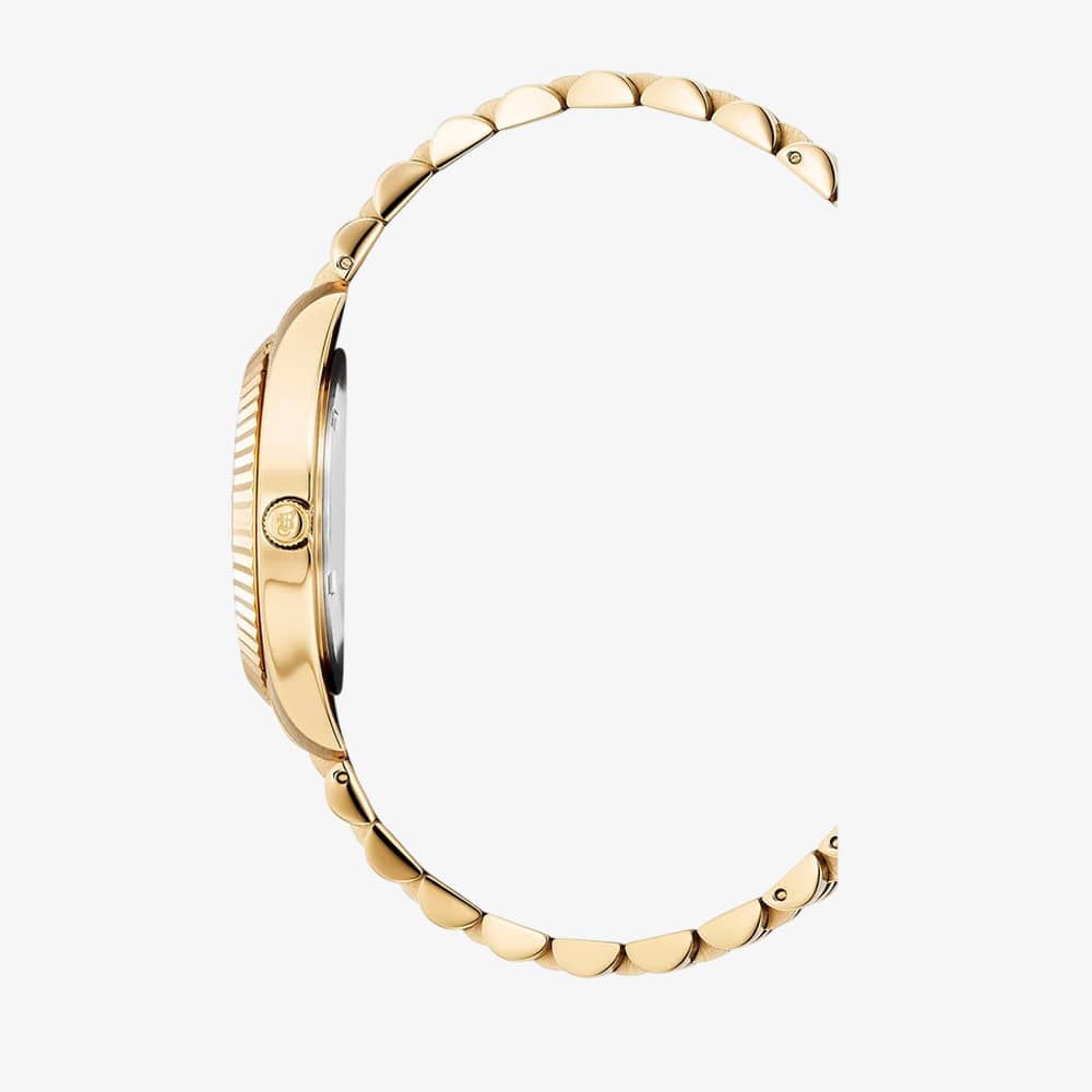 Jacques Du Manoir Ladies Inspiration Elegance White Mother Of Pearl Dial Gold Tone Stainless Steel Bracelet Watch JWL01203