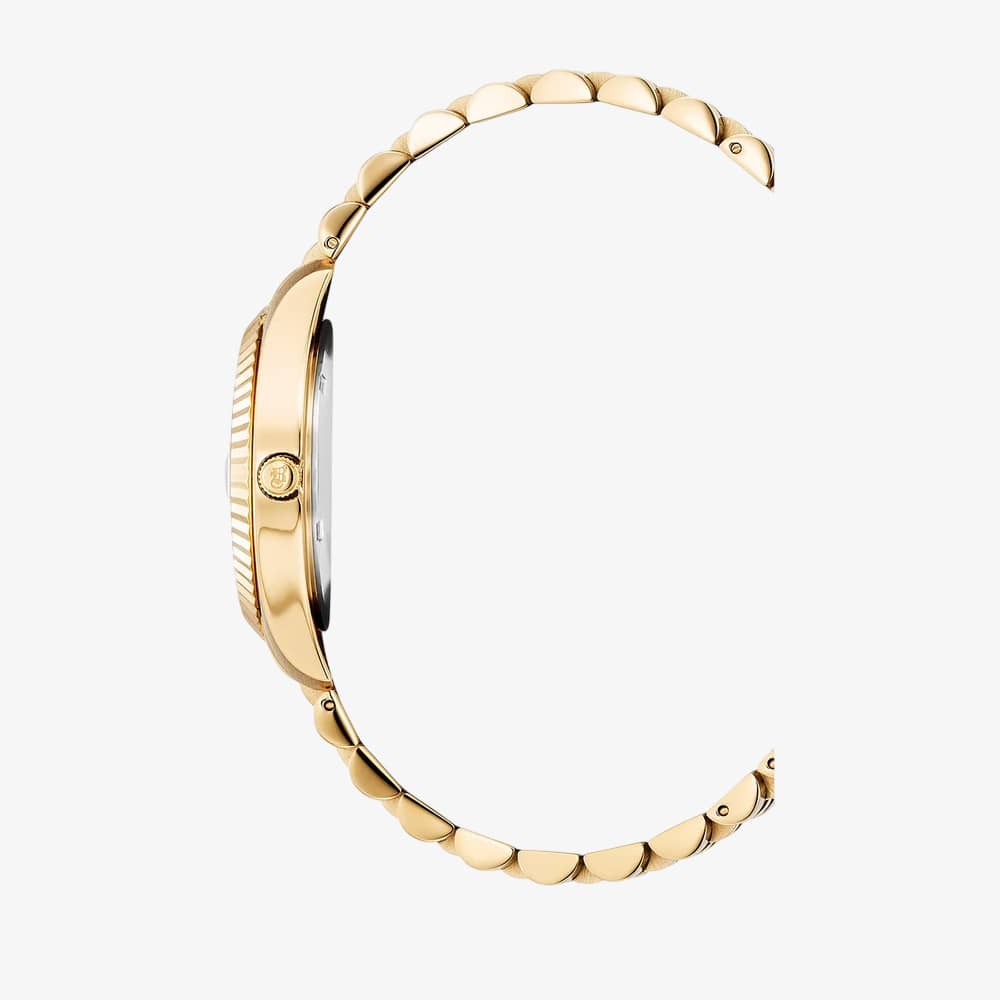 Jacques Du Manoir Ladies Inspiration Roman White Mother Of Pearl Dial Gold Tone Stainless Steel Bracelet Watch JWL01302