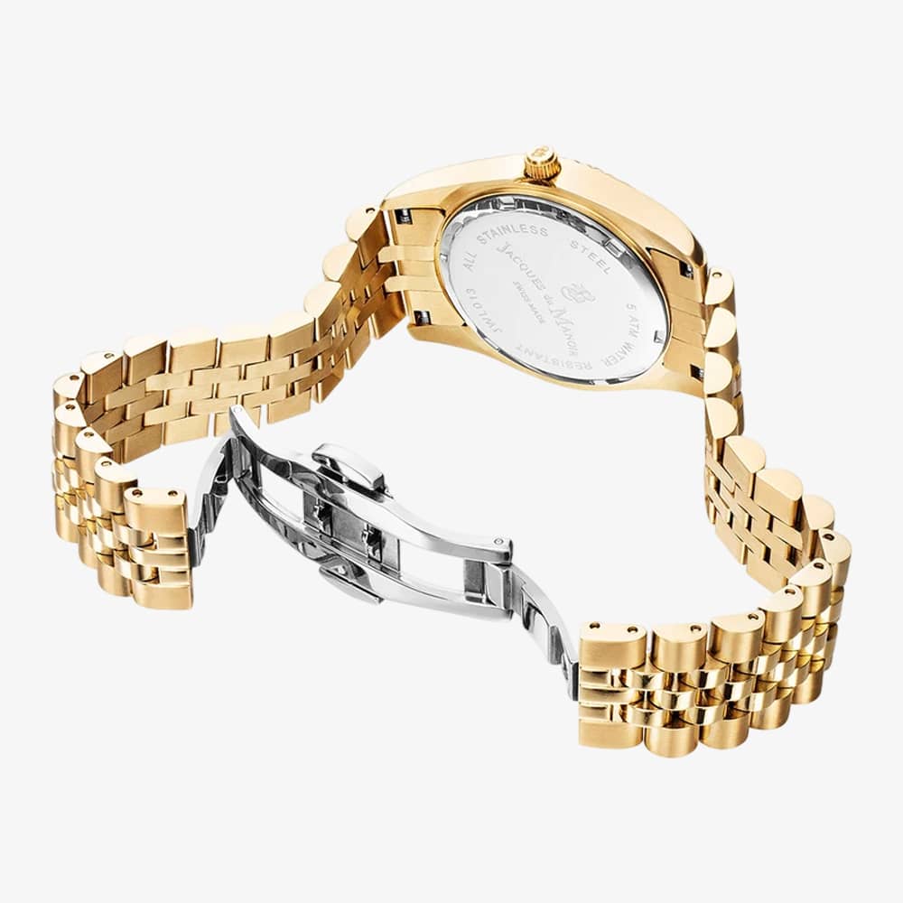 Jacques Du Manoir Ladies Inspiration Roman White Mother Of Pearl Dial Gold Tone Stainless Steel Bracelet Watch JWL01302