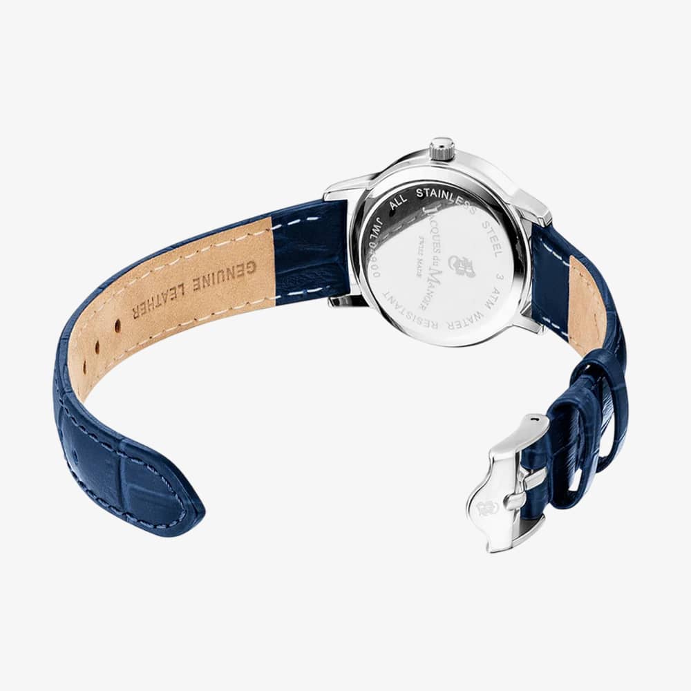 Jacques du Manoir Ladies Genesis Silver Dial Blue Leather Strap Watch JWL04902