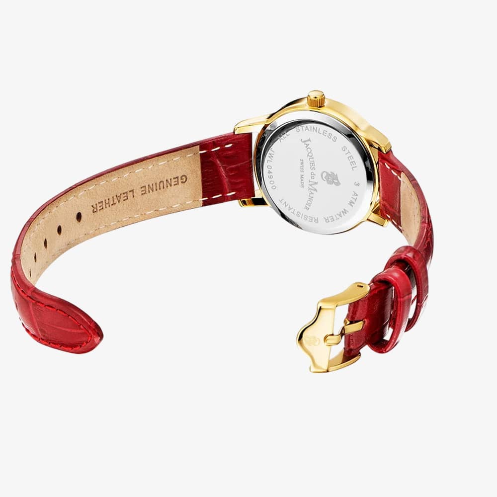 Jacques du Manoir Ladies Genesis Silver Dial Red Leather Strap Watch JWL04903