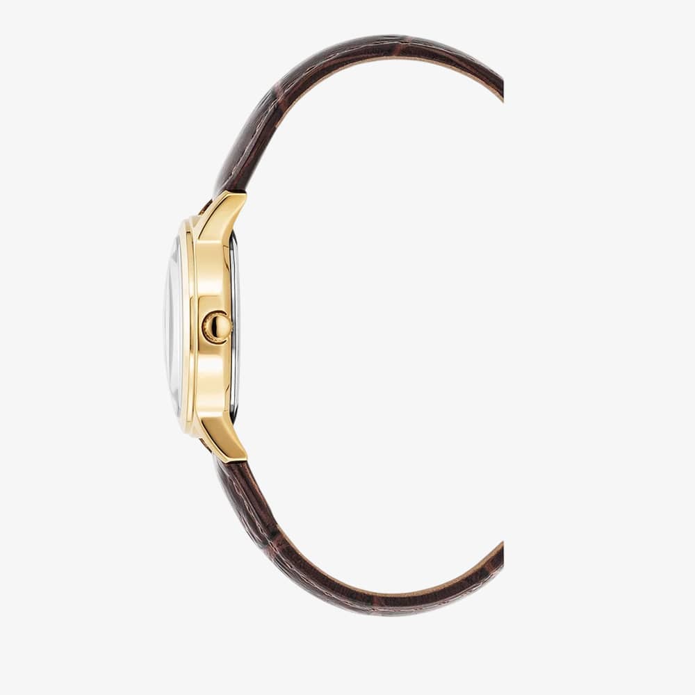 Jacques du Manoir Ladies Genesis Gold Dial Brown Leather Strap Watch JWL04904