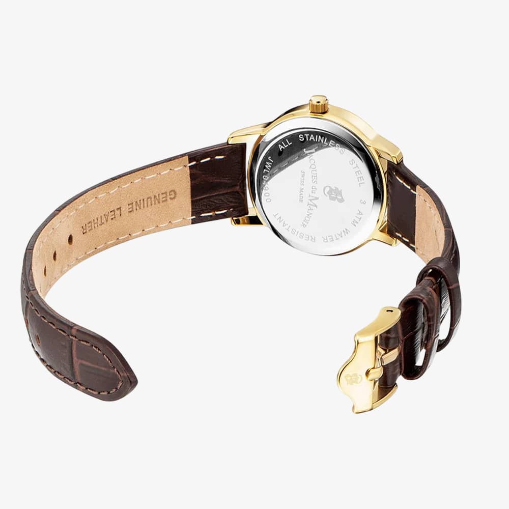 Jacques du Manoir Ladies Genesis Gold Dial Brown Leather Strap Watch JWL04904
