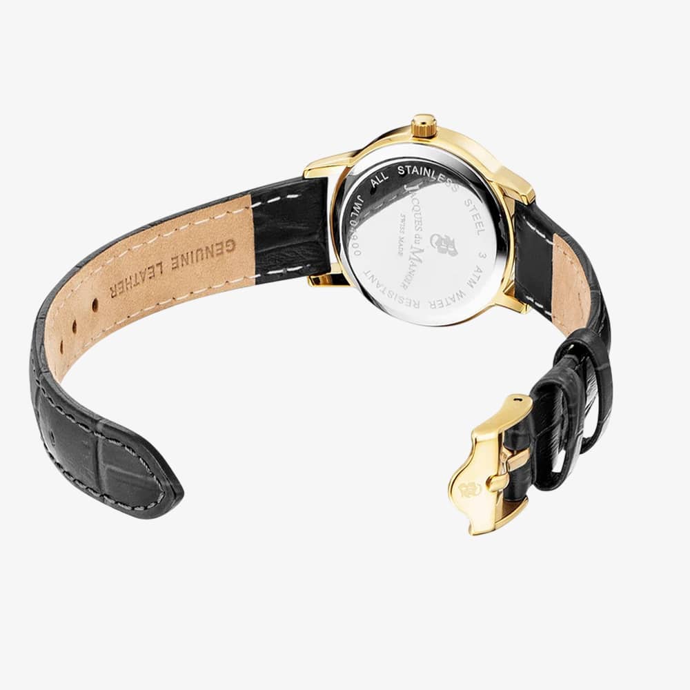 Jacques du Manoir Ladies Genesis Silver Dial Black Leather Strap Watch JWL04905
