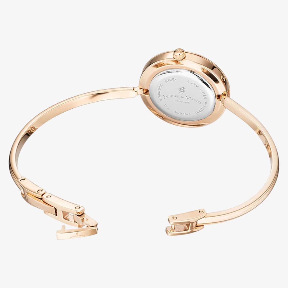 Jacques du Manoir Ladies Aurora White Dial Rose Gold Tone Bracelet Watch & Topring Boxset JWL05402
