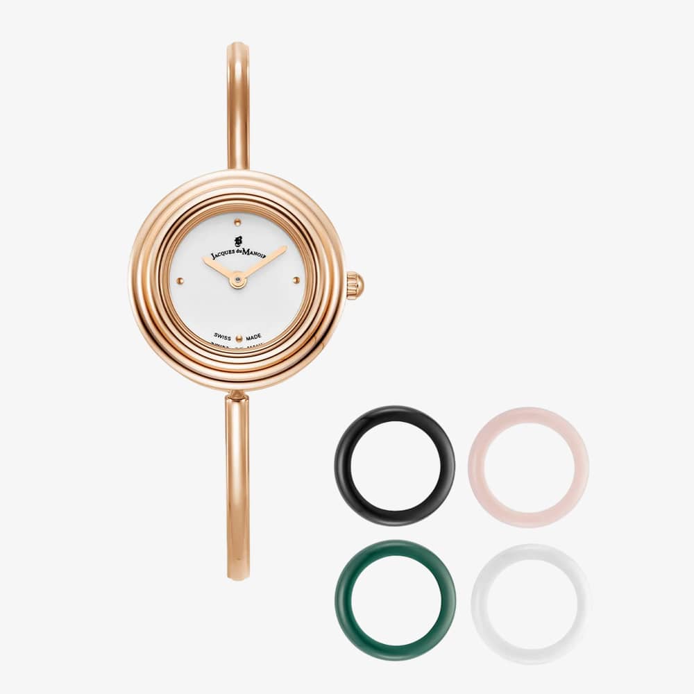 Jacques du Manoir Ladies Aurora White Dial Rose Gold Tone Bracelet Watch & Topring Boxset JWL05402