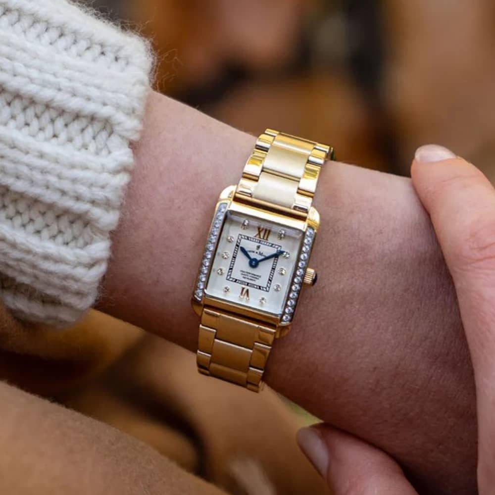 Jacques du Manoir Ladies Emily White Dial Gold Tone Bracelet Watch JWL05502