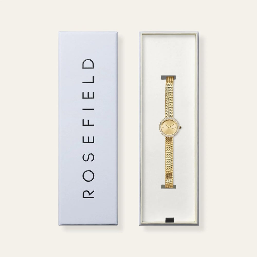 ROSEFIELD Ladies Mini Circle Pave Crystal Champagne Dial Golden Bracelet Watch MCGMG-M03