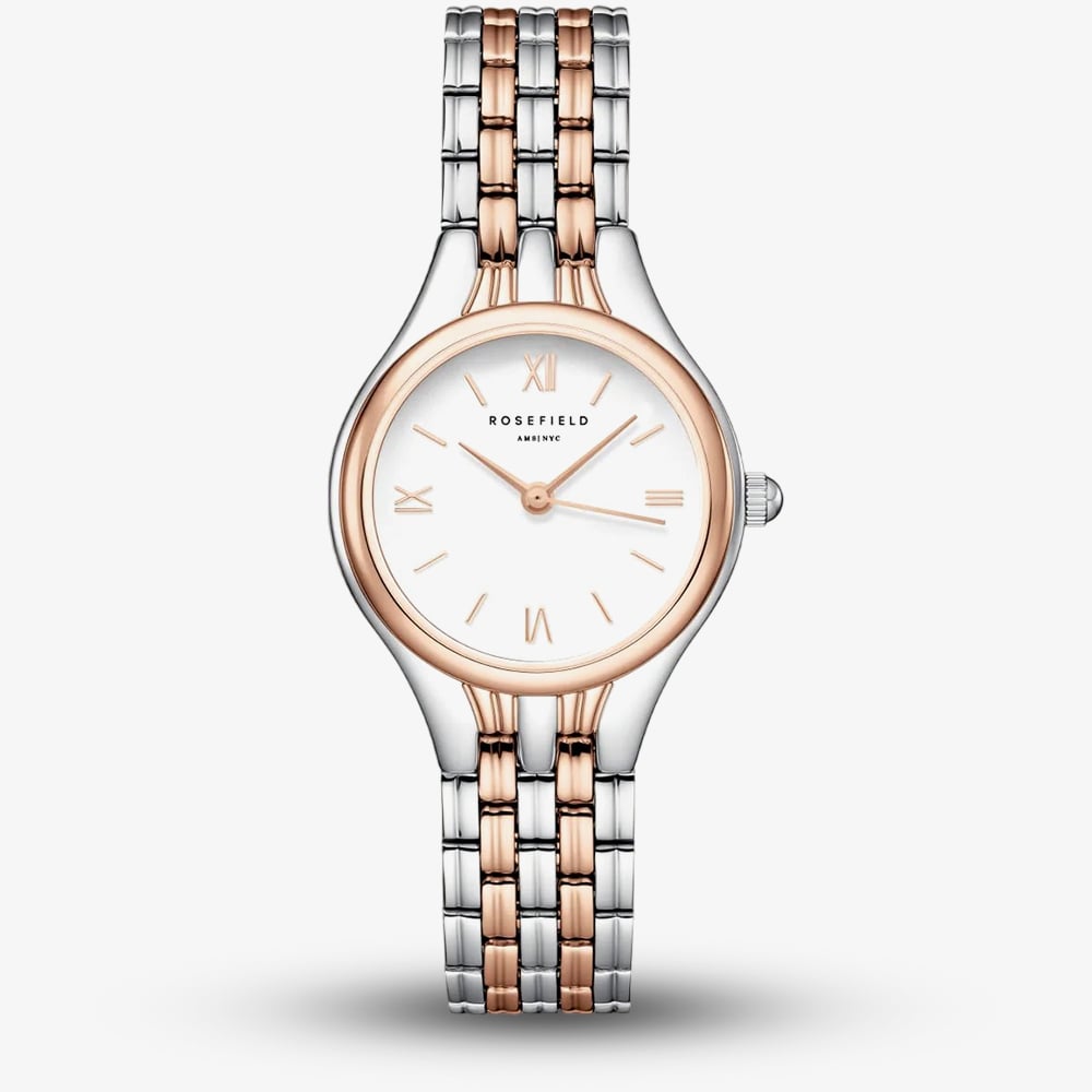 House of Watches - ROSEFIELD Ladies Muse White Dial Two Tone Rose Gold Bracelet Watch MUWDSD-MU04