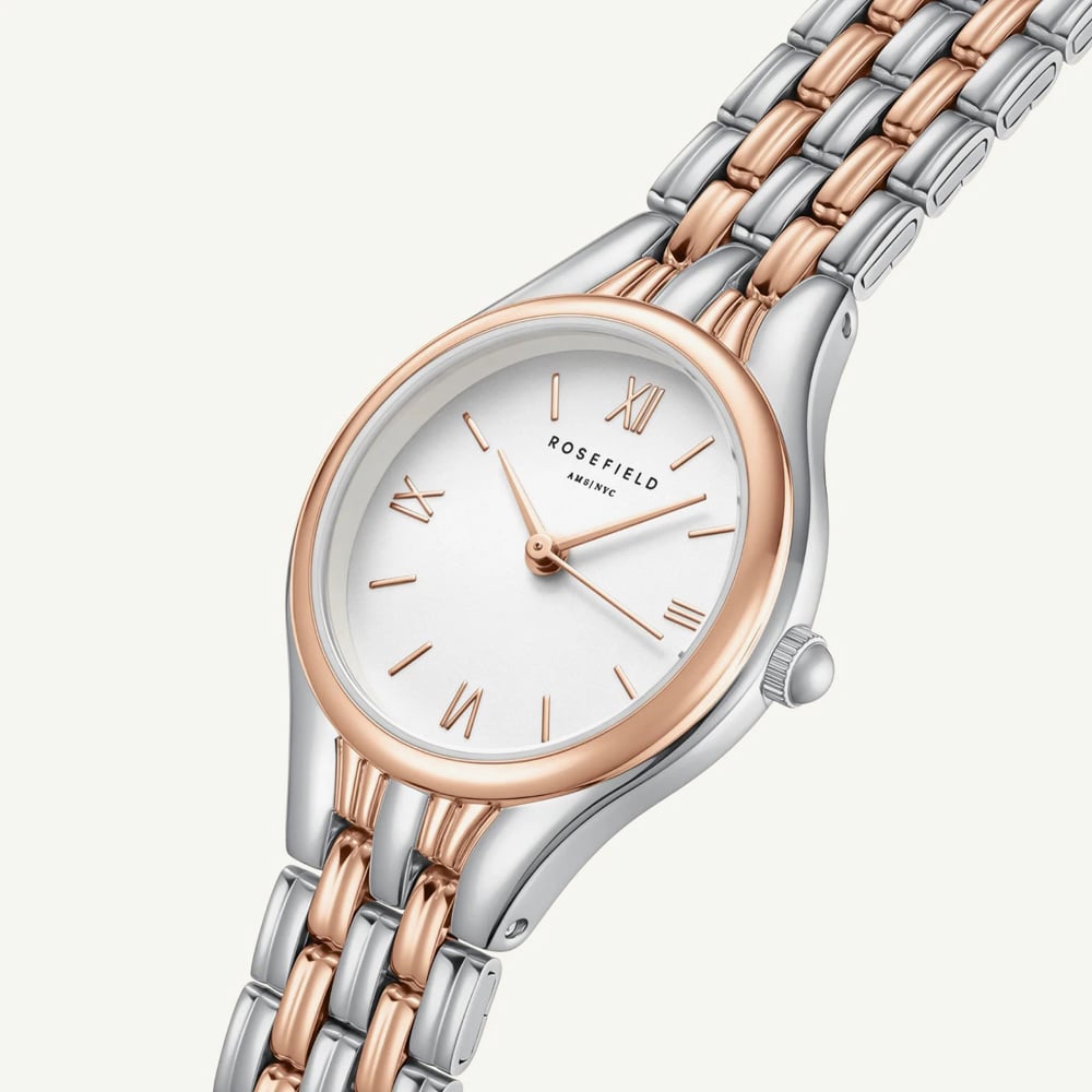 ROSEFIELD Ladies Muse White Dial Two Tone Rose Gold Bracelet Watch MUWDSD-MU04