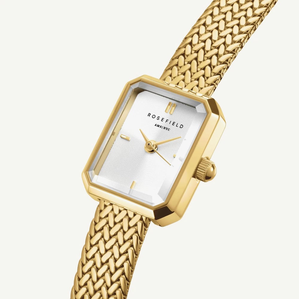 ROSEFIELD Ladies Mini Octagon White Dial Golden Bracelet Watch MWGMG-M01